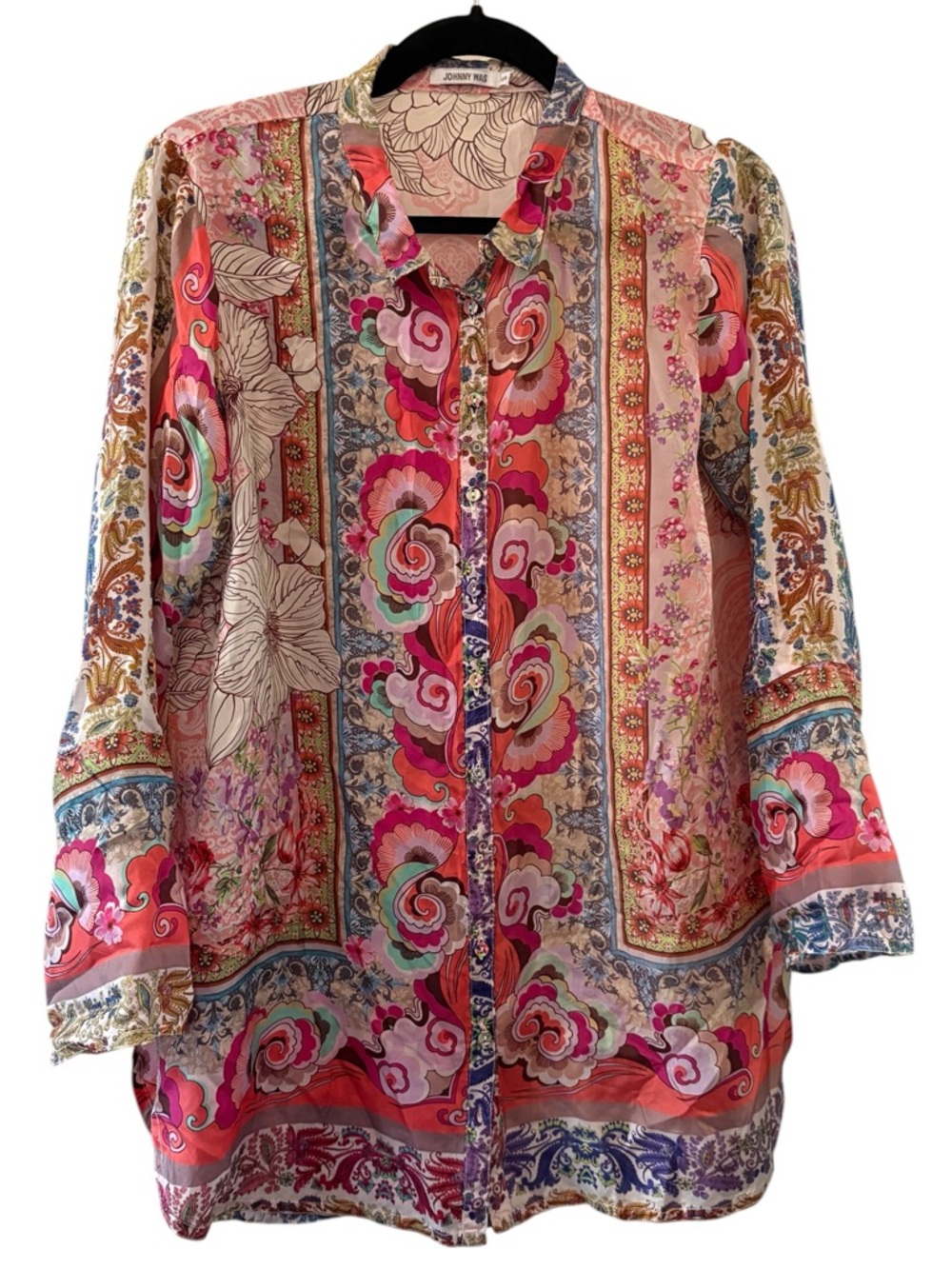 Johnny Was Colorful 100% Silk Tunic Top Size Small